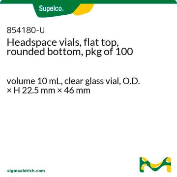 Fioles Headspace, haut plat, fond arrondi, pack de 100 volume 10&#160;mL, clear glass vial, O.D. × H 22.5&#160;mm × 46&#160;mm