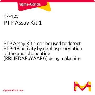 PTP Assay Kit 1 PTP Assay Kit 1 can be used to detect PTP-1B activity by dephosphorylation of the phosphopeptide (RRLIEDAEpYAARG) using malachite green detection, or by hydrolysis of pNPP.