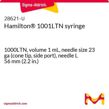 Jeringa Hamilton&#174; 1001LTN 1000LTN, volume 1&#160;mL, needle size 23 ga (cone tip, side port), needle L 56&#160;mm (2.2&#160;in.)