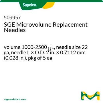 SGE Microvolume Replacement Needles volume 1000-2500&#160;&#956;L, needle size 22 ga, needle L × O.D. 2&#160;in. × 0.7112&#160;mm (0.028&#160;in.), pkg of 5&#160;ea