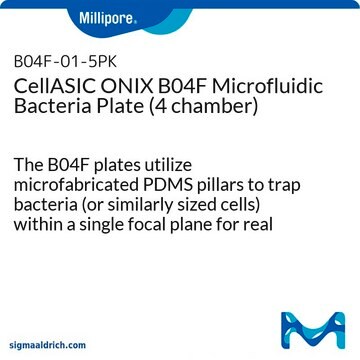 CellASIC ONIX B04F Platte für mikrofluidische Bakterien (4 Kammern) The B04F plates utilize microfabricated PDMS pillars to trap bacteria (or similarly sized cells) within a single focal plane for real time imaging and analysis