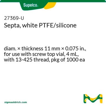 Septa, white PTFE/silicone diam. × thickness 11&#160;mm × 0.075&#160;in., for use with screw top vial, 4 mL, with 13-425 thread, pkg of 1000&#160;ea