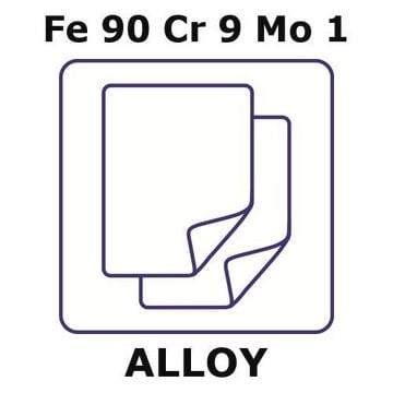 Iron-Chromium-Molybdenum alloy, Fe90Cr9Mo1 foil, 50 x 50mm, 0.003mm thickness, as rolled, not light tested (nlt)