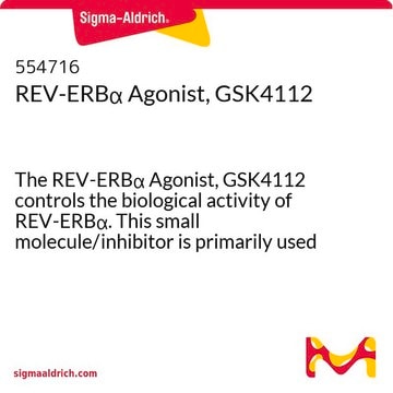 Agonista REV-ERBα, GSK4112 The REV-ERB&#945; Agonist, GSK4112 controls the biological activity of REV-ERB&#945;. This small molecule/inhibitor is primarily used for Biochemicals applications.