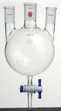 Synthware&#8482; three neck round bottom flask with bottom outlet 500 mL, center joint: ST/NS 24/40, side joint: ST/NS 24/40