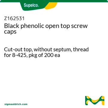 Black phenolic open top screw caps Cut-out top, without septum, thread for 8-425, pkg of 200&#160;ea