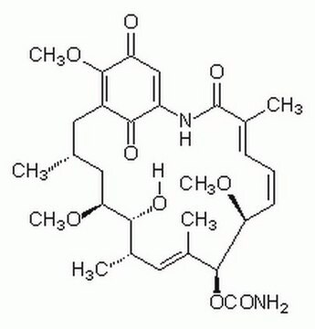 Geldanamycin, Streptomyces hygroscopicus A benzoquinoid antibiotic that inhibits p60c-src tyrosine kinase and c-myc gene expression in murine lymphoblastoma cells.