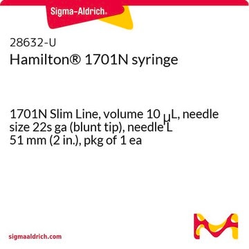 Seringue Hamilton&#174;&nbsp;1701N 1701N Slim Line, volume 10&#160;&#956;L, needle size 22s ga (blunt tip), needle L 51&#160;mm (2&#160;in.), pkg of 1&#160;ea