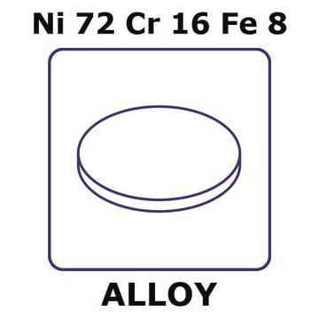 Inconel&#174; alloy 600 - heat resisting alloy, Ni72Cr16Fe8 foil, 15mm disks, 0.075mm thickness, annealed