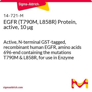 EGFR (T790M, L858R) Protein, active, 10 &#181;g Active, N-terminal GST-tagged, recombinant human EGFR, amino acids 696-end containing the mutations T790M &amp; L858R, for use in Enzyme Assays.