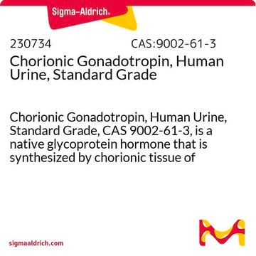 绒毛膜促性腺激素，来源于人尿液，标准级 Chorionic Gonadotropin, Human Urine, Standard Grade, CAS 9002-61-3, is a native glycoprotein hormone that is synthesized by chorionic tissue of the placenta and found in urine during pregnancy.