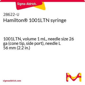 Hamilton&#174; 1001LTN syringe 1001LTN, volume 1&#160;mL, needle size 26 ga (cone tip, side port), needle L 56&#160;mm (2.2&#160;in.)