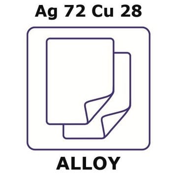 Silver-copper alloy, Ag72Cu28 foil, 100 x 100mm, 0.25mm thickness