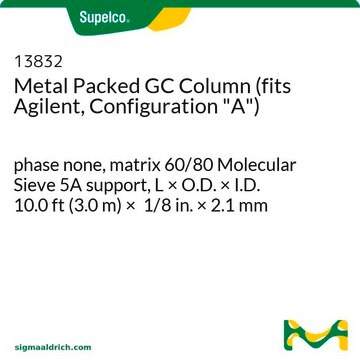 Metal Packed GC Column (fits Agilent, Configuration "A") phase none, matrix 60/80 Molecular Sieve 5A support, L × O.D. × I.D. 10.0&#160;ft (3.0&#160;m) × 1/8&#160;in. × 2.1&#160;mm