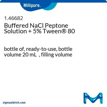 Buffered NaCl Peptone Solution + 5% Tween&#174; 80 bottle capacity 125&#160;mL, bottle filling volume 20&#160;mL, closure type, Blue screw cap with septum and protector, pack of 10&#160;bottles