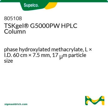 Columna para HPLC TSKgel&#174; G5000PW phase hydroxylated methacrylate, L × I.D. 60&#160;cm × 7.5&#160;mm, 17&#160;&#956;m particle size