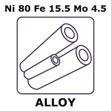 Nickel-iron-molybdenum alloy, Ni80Fe15.5Mo4.5 200mm tube, 15mm outside diameter, 0.4mm wall thickness, 14.2mm inside diameter, as drawn