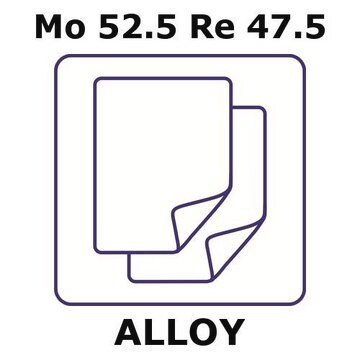 Molybdenum-rhenium alloy, Mo52.5Re47.5 foil, 25 x 25mm, 0.050mm thickness, annealed, light tight (lt)