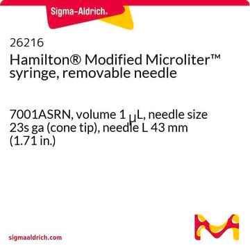 Jeringa Hamilton&#174; modificada Microliter&#8482;, aguja extraíble 7001ASRN, volume 1&#160;&#956;L, needle size 23s ga (cone tip), needle L 43&#160;mm (1.71&#160;in.)