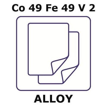 Permendur 49 alloy, Co49Fe49V2 sheet, 95 x 100mm, 0.35mm thickness, as rolled