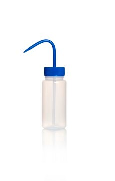 Azlon&nbsp;Square Shoulder Unvented Wash Bottles wide-neck, low-density polyethylene bottle, blue polypropylene closure, capacity 250&#160;mL