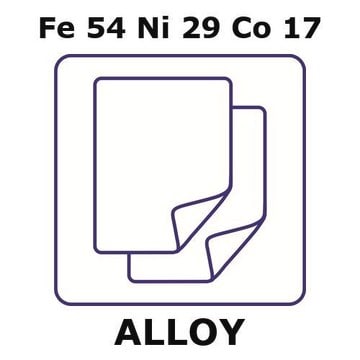 Glass Sealing Alloy, Fe54Ni29Co17 foil, 100 x 100mm, 0.20mm thickness, annealed