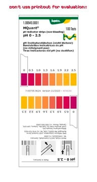 pH-indicator strips pH 0 - 2.5 non-bleeding, colorimetric, pH range 0-2.5, MQuant&#174;