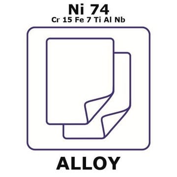 Inconel&#174; X750 - heat resisting alloy, Ni74Cr15Fe7TiAlNb foil, 25 x 25mm, 0.075mm thickness, annealed, light tight (lt)