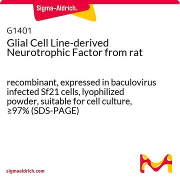 Glial Cell Line-derived Neurotrophic Factor from rat recombinant, expressed in baculovirus infected Sf21 cells, lyophilized powder, suitable for cell culture, &#8805;97% (SDS-PAGE)