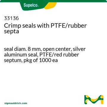 Crimp Seal with PTFE/Rubber Septum seal diam. 8&#160;mm, open center, silver aluminum seal, PTFE/red rubber septum, pkg of 1000&#160;ea