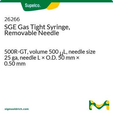 Seringue&nbsp;SGE étanche aux gaz, aiguille amovible 500R-GT, volume 500&#160;&#956;L, needle size 25 ga, needle L × O.D. 50&#160;mm × 0.50&#160;mm