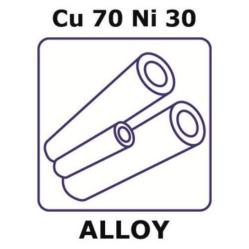 Copper-nickel alloy, Cu70Ni30 1000mm tube, 1.5mm outside diameter, 0.18mm wall thickness, 1.14mm inside diameter