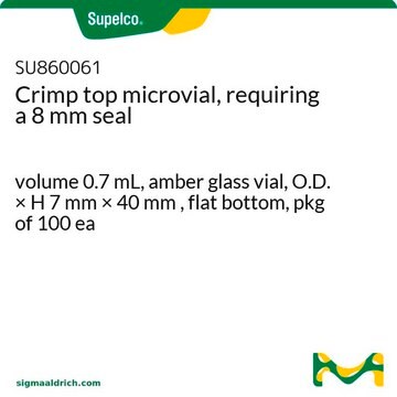 Crimp top microvial, requiring a 8 mm seal volume 0.7&#160;mL, amber glass vial, O.D. × H 7&#160;mm × 40&#160;mm , flat bottom, pkg of 100&#160;ea