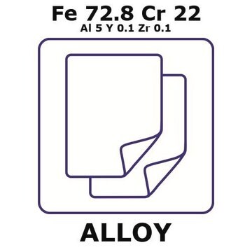 Fecralloy - Iron-Chromium, Fe72.8Cr22Al5Y0.1Zr0.1 foil, 40 x 40mm, 0.01mm thickness, as rolled, not light tested (nlt)