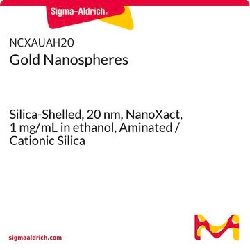 Gold Nanospheres Silica-Shelled, 20&#160;nm, NanoXact, 1&#160;mg/mL in ethanol, Aminated / Cationic Silica