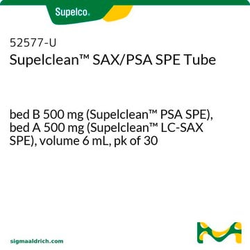 Supelclean&#8482; SAX/PSA SPE Tube bed B 500&#160;mg (Supelclean&#8482; PSA SPE), bed A 500&#160;mg (Supelclean&#8482; LC-SAX SPE), volume 6&#160;mL, pk of 30