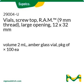 Vials, screw top, R.A.M.&#8482; (9 mm thread), large opening, 12 x 32 mm volume 2&#160;mL, amber glass vial, pkg of × 100&#160;ea