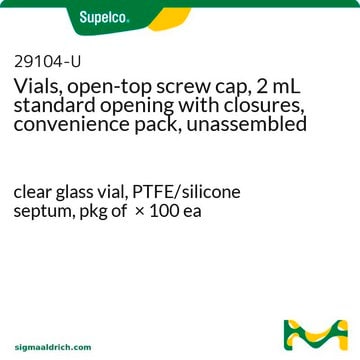 Vials, open-top screw cap, 2 mL standard opening with closures, convenience pack, unassembled clear glass vial, PTFE/silicone septum, pkg of × 100&#160;ea