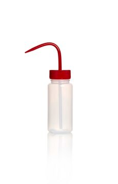 Azlon&nbsp;Square Shoulder Unvented Wash Bottles wide-neck, low-density polyethylene bottle, red polypropylene closure, capacity 250&#160;mL