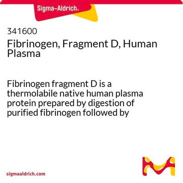 Fibrinogen, Fragment D, Human Plasma Fibrinogen fragment D is a thermolabile native human plasma protein prepared by digestion of purified fibrinogen followed by preparative electrophoresis.