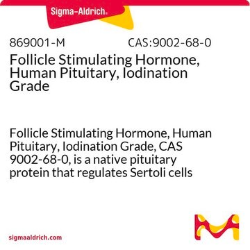 Follicle Stimulating Hormone, Human Pituitary, Iodination Grade Follicle Stimulating Hormone, Human Pituitary, Iodination Grade, CAS 9002-68-0, is a native pituitary protein that regulates Sertoli cells by acting on G-protein-linked cell surface FSH receptors.