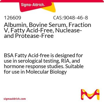 Albumin, Bovine Serum, Fraction V, Fatty Acid-Free, Nuclease- and Protease-Free BSA Fatty Acid-free is designed for use in serological testing, RIA, and hormone response studies. Suitable for use in Molecular Biology applications, such as Northern and Southern blots.