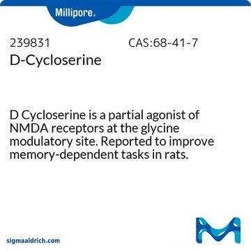 D-Cycloserine D Cycloserine is a partial agonist of NMDA receptors at the glycine modulatory site. Reported to improve memory-dependent tasks in rats. Neutral and acidic solutions are unstable.