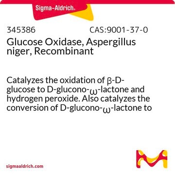 Glucose Oxidase, Aspergillus niger, Recombinant Catalyzes the oxidation of &#946;-D-glucose to D-glucono-&#969;-lactone and hydrogen peroxide. Also catalyzes the conversion of D-glucono-&#969;-lactone to gluconic acid.