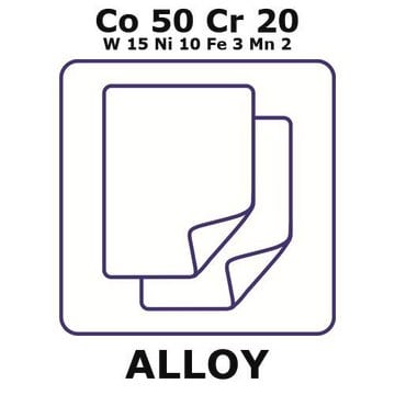 Cobalt-chromium-tungsten-nickel-iron-manganese alloy, Co50Cr20W15Ni10Fe3Mn2 foil, 150 x 150mm, 0.25mm thickness