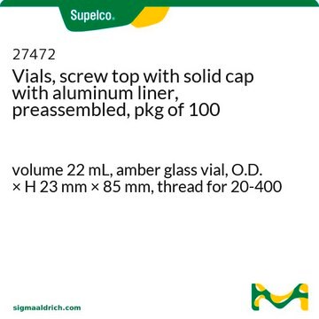 Fläschchen, fester Schraubverschluss mit Aluminiumdichtung, vormontiert, 100er-Packung volume 22&#160;mL, amber glass vial, O.D. × H 23&#160;mm × 85&#160;mm, thread for 20-400