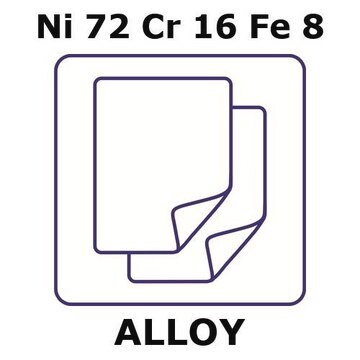 Inconel&#174; alloy 600 - heat resisting alloy, Ni72Cr16Fe8 foil, 150 x 150mm, 0.025mm thickness, annealed, light tight (lt)