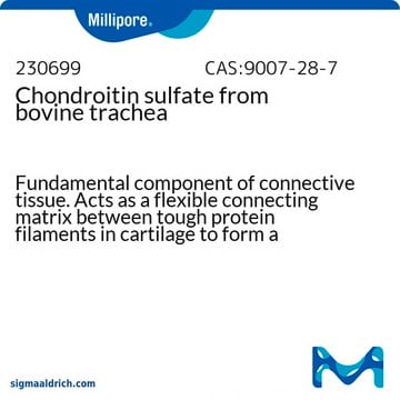 Chondroitin -sulfat aus Rindertrachea Fundamental component of connective tissue. Acts as a flexible connecting matrix between tough protein filaments in cartilage to form a polymeric system. Mixture of chondroitin sulfates A, C, D, and E.