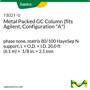 Metal Packed GC Column (fits Agilent, Configuration "A") phase none, matrix 80/100 HayeSep N support, L × O.D. × I.D. 20.0&#160;ft (6.1&#160;m) × 1/8&#160;in. × 2.1&#160;mm