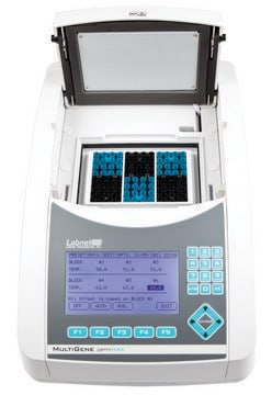 Labnet MultiGene&#8482; OptiMax thermal cycler temp. range 4-99.9 °C, AC/DC input 240 V AC (UK 3-pin and European 2-pin plug)